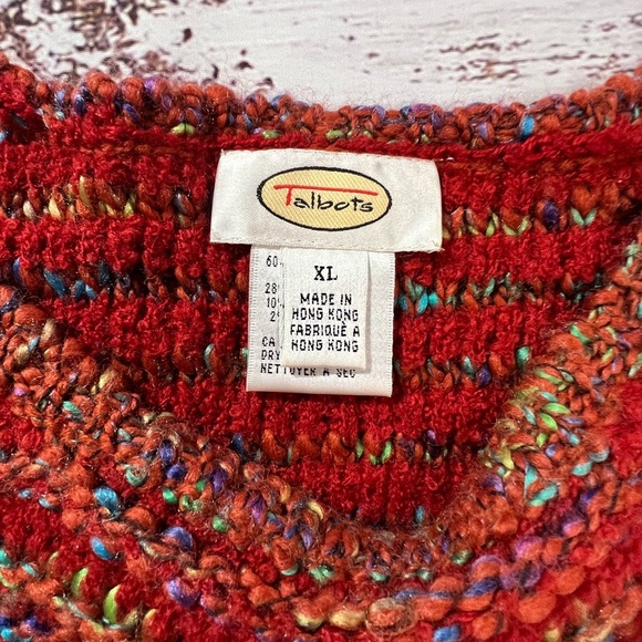 Talbots XL red wool blend knit sweater with multi color - Picture 5 of 7